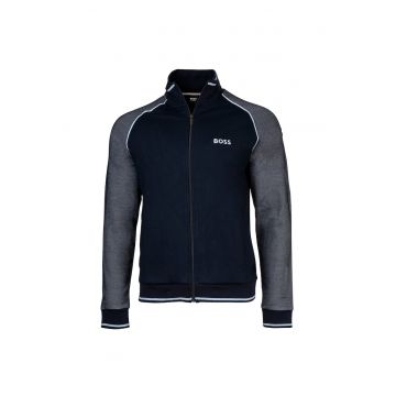 Hanorac din amestec de bumbac cu fermoar si maneci raglan