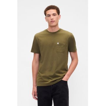 Tricou de bumbac organic cu decolteu la baza gatului si buzunar pe piept