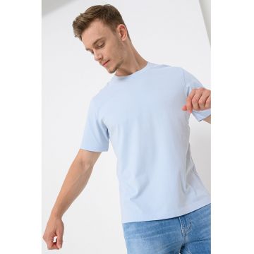 Tricou din bumbac cu decolteu la baza gatului - Albastru deschis
