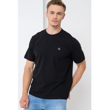 Tricou din bumbac cu decolteu la baza gatului si model uni
