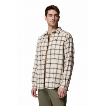 Camasa cu model in carouri si buzunar pe piept - Gri inchis melange/Portocaliu pal/Bej deschis