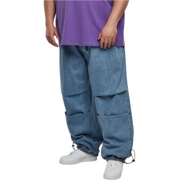 Pantaloni de denim cu snur in talie si pe glezne