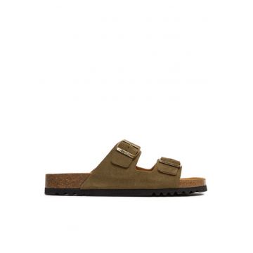 Papuci barbati  304142598 - Piele intoarsa - Kaki