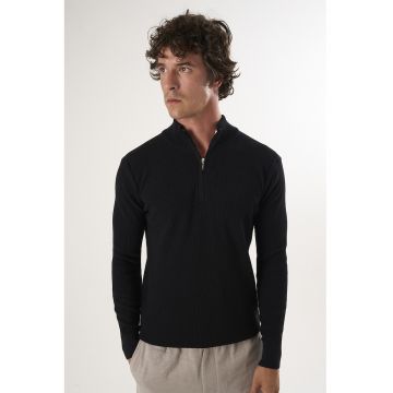 Pulover slim-fit cu fenta cu fermoar