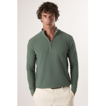 Pulover slim-fit cu fenta cu fermoar