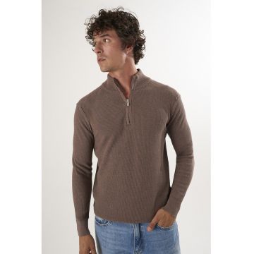 Pulover slim-fit cu fenta cu fermoar