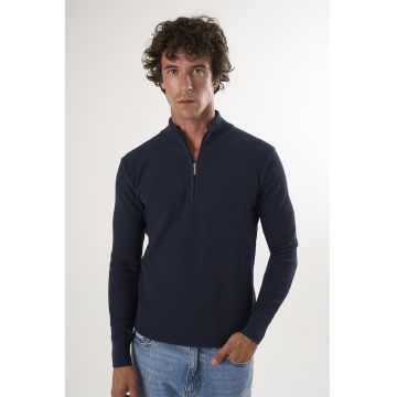 Pulover slim-fit cu fenta cu fermoar