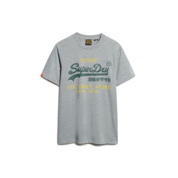 Tricou cu imprimeu logo si decolteu la baza gatului
