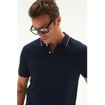 Tricou polo din bumbac cu detalii cu model in dungi