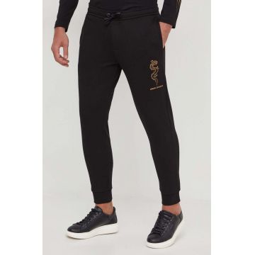 Armani Exchange pantaloni de trening din bumbac culoarea negru, cu aplicații