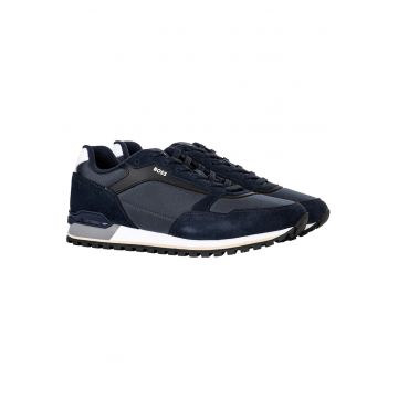Pantofi sport cu segmente din material sintetic - Negru stins/Bleumarin