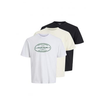 Set de tricouri cu decolteu la baza gatului si imprimeu logo - 3 piese
