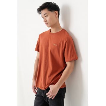 Tricou de bumbac cu decolteu la baza gatului