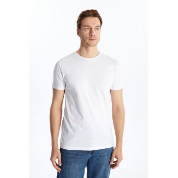 Tricou slim fit cu decolteu la baza gatului - Alb optic