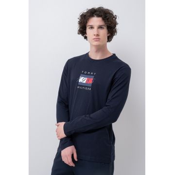 Bluza din bumbac cu maneci lungi si imprimeu logo