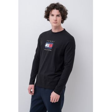 Bluza din bumbac cu maneci lungi si imprimeu logo