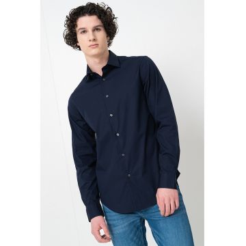 Camasa regular fit cu model uni - Bleumarin