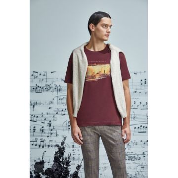Medicine tricou din bumbac culoarea bordo, cu imprimeu