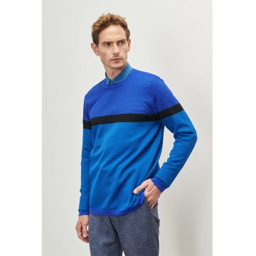 Pulover colorblock texturat - Albastru royal