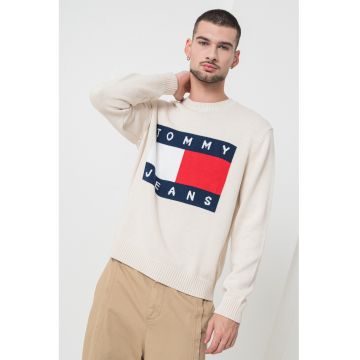 Pulover regular fit cu logo supradimensionat
