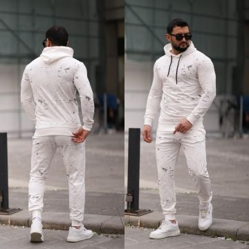 Trening barbati slim fit alb  Pantaloni + Hanorac  13351