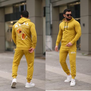 Trening barbati slim fit galben  Pantaloni + Hanorac  13354