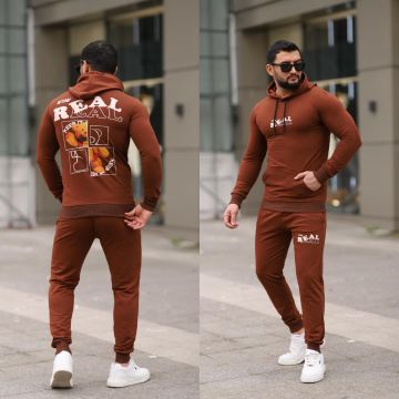 Trening barbati slim fit maro  Pantaloni + Hanorac  13354
