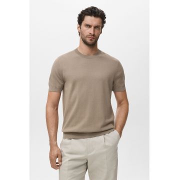 Tricou din bumbac cu decolteu la baza gatului