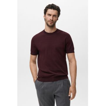 Tricou din bumbac cu decolteu la baza gatului - Visiniu