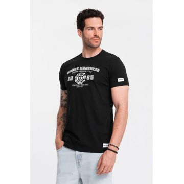 Tricou regular fit din bumbac cu imprimeu text - Negru