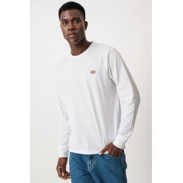 Bluza de bumbac cu decolteu la baza gatului si imprimeu logo discret