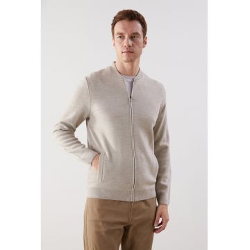 Cardigan cu fermoar si maneci lungi