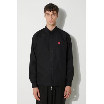 Kenzo camasa din bumbac Boke Flower Crest Shirt barbati, culoarea negru, cu guler button-down, regular, FE65CH4109LI.99