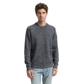 Pulover cu maneci raglan si decolteu la baza gatului - Gri inchis melange - Bleumarin -