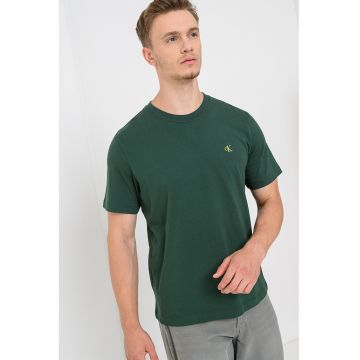 Tricou din bumbac cu decolteu la baza gatului si model uni