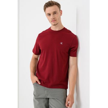 Tricou din bumbac cu decolteu la baza gatului si model uni