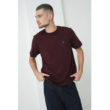 Tricou din bumbac cu decolteu la baza gatului si model uni