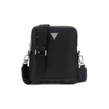 Geanta crossbody de piele ecologica cu logo metalic