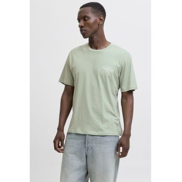Tricou de bumbac cu imprimeu si decolteu la baza gatului