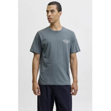 Tricou de bumbac cu imprimeu si decolteu la baza gatului