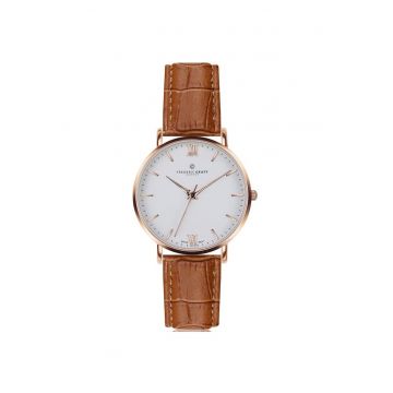 Ceas barbatesc  mecanism quartz - carcasa din otel - curea din piele naturala - alb - 40mm
