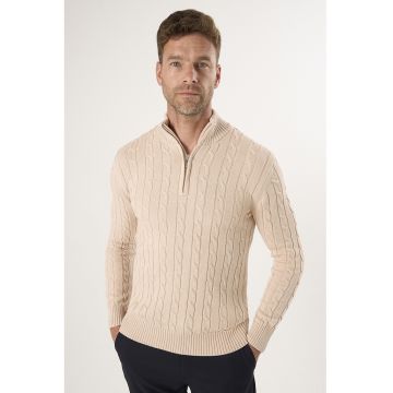 Pulover regular fit cu fenta cu fermoar Pulover regular fit cu fenta cu fermoar