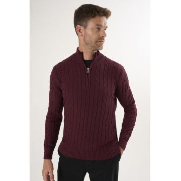 Pulover regular fit cu fenta cu fermoar Pulover regular fit cu fenta cu fermoar