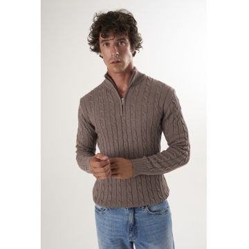 Pulover regular fit cu fenta cu fermoar Pulover regular fit cu fenta cu fermoar