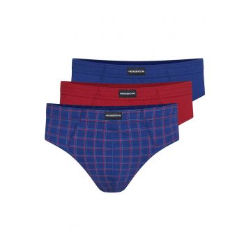 Set de 3 perechi chiloti barbati -  Bumbac - Albastru/Rosu