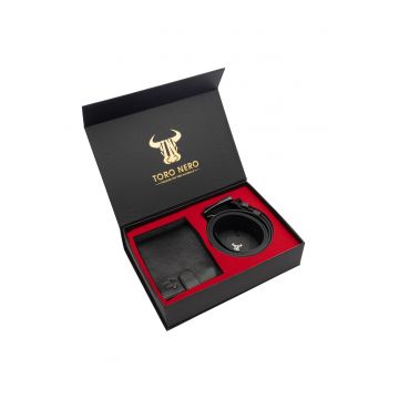 Set portofel si curea - barbati - din piele naturala - negru - Executivee - xxl