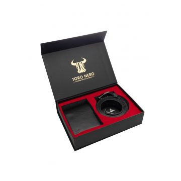 Set portofel si curea - barbati - din piele naturala - negru - Muselles xxl