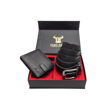 Set portofel si curea - barbati - din piele naturala - Viki-Rubber - xxl
