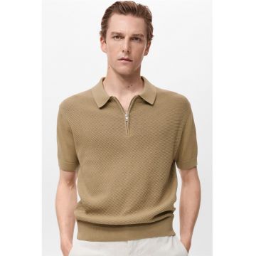 Tricou polo din bumbac cu fermoar scurt Tricou polo din bumbac cu fermoar scurt