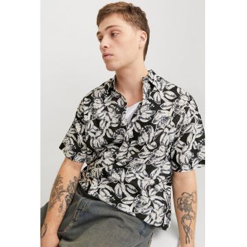 Camasa cu model si maneci scurte - Alb/Negru